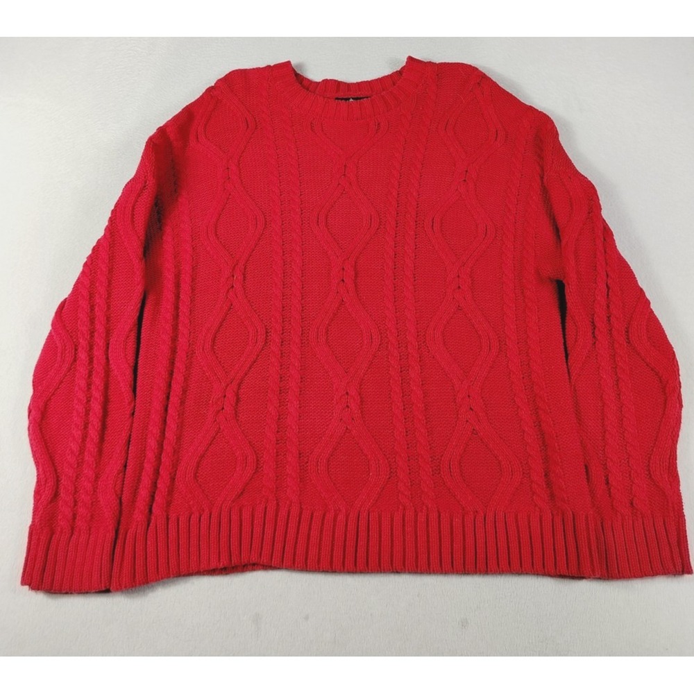 Trendy Queen Sweater Womens XL Red Cable Knit Crewneck Cabincore Chunky Cozycore